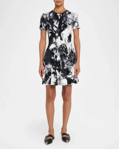 McQueen Floral Jacquard Short-Sleeve Mini Dress | Thumbnail 2 McQueen Floral Jacquard Short-Sleeve Mini Dress | Thumbnail 2