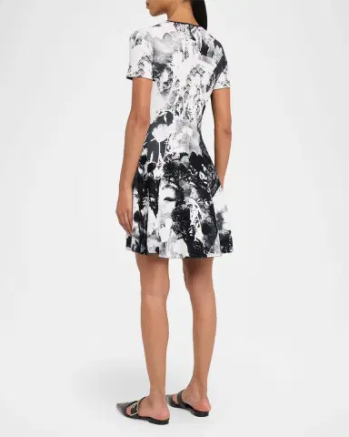 McQueen Floral Jacquard Short-Sleeve Mini Dress | Thumbnail 3 McQueen Floral Jacquard Short-Sleeve Mini Dress | Thumbnail 3