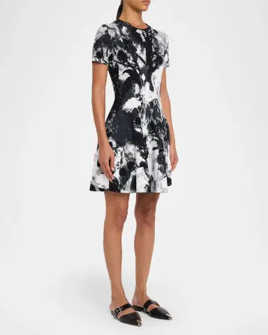 McQueen Floral Jacquard Short-Sleeve Mini Dress | Thumbnail 4 McQueen Floral Jacquard Short-Sleeve Mini Dress | Thumbnail 4