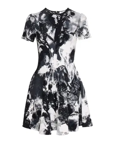 McQueen Floral Jacquard Short-Sleeve Mini Dress | Thumbnail 1 McQueen Floral Jacquard Short-Sleeve Mini Dress | Thumbnail 1