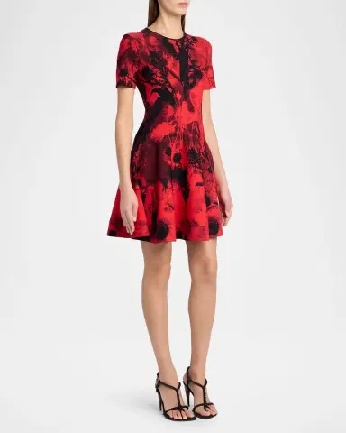McQueen Floral Jacquard Short-Sleeve Mini Dress | Thumbnail 3 McQueen Floral Jacquard Short-Sleeve Mini Dress | Thumbnail 3