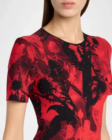 McQueen Floral Jacquard Short-Sleeve Mini Dress | Thumbnail 4 McQueen Floral Jacquard Short-Sleeve Mini Dress | Thumbnail 4