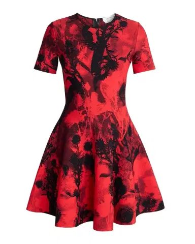 McQueen Floral Jacquard Short-Sleeve Mini Dress | Thumbnail 1 McQueen Floral Jacquard Short-Sleeve Mini Dress | Thumbnail 1
