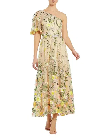 Mac Duggal Floral Embroidered One-Shoulder Midi-Dress | Thumbnail 1 Mac Duggal Floral Embroidered One-Shoulder Midi-Dress | Thumbnail 1