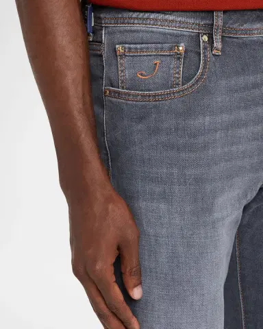 Jacob Cohen Men 's Slim Straight-Leg Washed Black Denim Jeans | Thumbnail 5 Jacob Cohen Men 's Slim Straight-Leg Washed Black Denim Jeans | Thumbnail 5