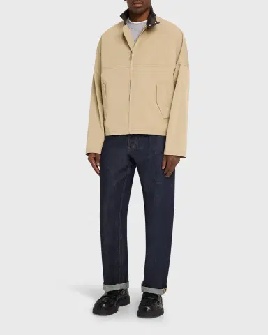Bottega Veneta Men's Intrecciato Leather-Collar Cotton Blouson | Thumbnail 2 Bottega Veneta Men's Intrecciato Leather-Collar Cotton Blouson | Thumbnail 2