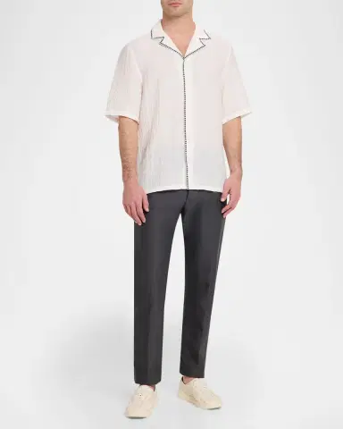 OFFICINE GÉNÉRALE Men's Eren Textured Viscose Short-Sleeve Camp Shirt | Thumbnail 2 OFFICINE GÉNÉRALE Men's Eren Textured Viscose Short-Sleeve Camp Shirt | Thumbnail 2