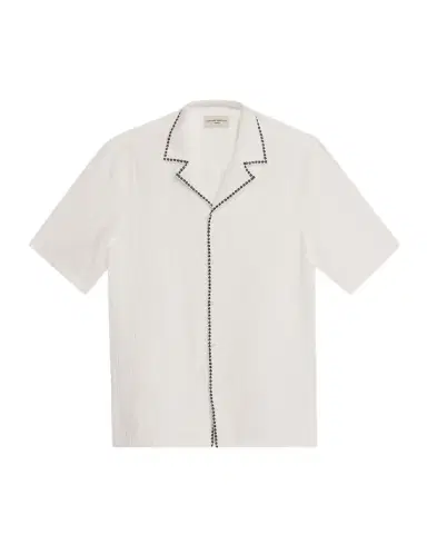 OFFICINE GÉNÉRALE Men's Eren Textured Viscose Short-Sleeve Camp Shirt | Thumbnail 1 OFFICINE GÉNÉRALE Men's Eren Textured Viscose Short-Sleeve Camp Shirt | Thumbnail 1