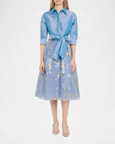 Rickie Freeman for Teri Jon Taffeta & Floral Organza Midi Shirtdress | Thumbnail 2 Rickie Freeman for Teri Jon Taffeta & Floral Organza Midi Shirtdress | Thumbnail 2