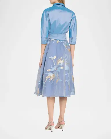 Rickie Freeman for Teri Jon Taffeta & Floral Organza Midi Shirtdress | Thumbnail 3 Rickie Freeman for Teri Jon Taffeta & Floral Organza Midi Shirtdress | Thumbnail 3