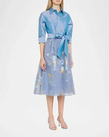 Rickie Freeman for Teri Jon Taffeta & Floral Organza Midi Shirtdress | Thumbnail 4 Rickie Freeman for Teri Jon Taffeta & Floral Organza Midi Shirtdress | Thumbnail 4