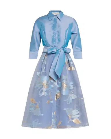 Rickie Freeman for Teri Jon Taffeta & Floral Organza Midi Shirtdress | Thumbnail 1 Rickie Freeman for Teri Jon Taffeta & Floral Organza Midi Shirtdress | Thumbnail 1