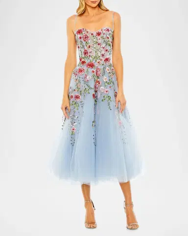 Mac Duggal Floral-Embroidered Tulle Midi Dress | Thumbnail 2 Mac Duggal Floral-Embroidered Tulle Midi Dress | Thumbnail 2