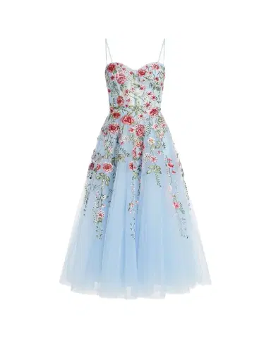 Mac Duggal Floral-Embroidered Tulle Midi Dress | Thumbnail 1 Mac Duggal Floral-Embroidered Tulle Midi Dress | Thumbnail 1