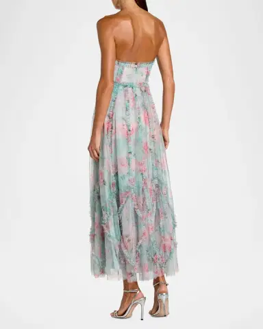 Mac Duggal Strapless Ruffle-Trim Floral Mesh Midi Dress | Thumbnail 3 Mac Duggal Strapless Ruffle-Trim Floral Mesh Midi Dress | Thumbnail 3