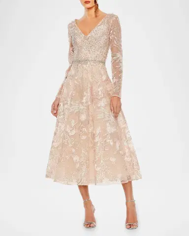 Mac Duggal Crystal Floral Embroidered Mesh Midi Dress | Thumbnail 2 Mac Duggal Crystal Floral Embroidered Mesh Midi Dress | Thumbnail 2