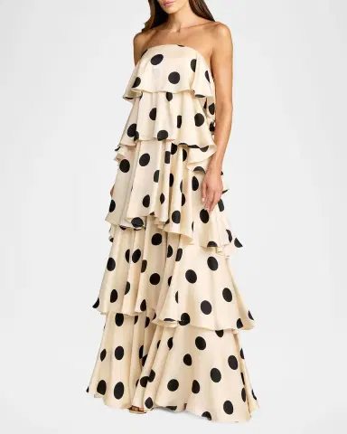 Mac Duggal Ruffled Tiered Polka Dot Charmeuse Gown | Thumbnail 2 Mac Duggal Ruffled Tiered Polka Dot Charmeuse Gown | Thumbnail 2