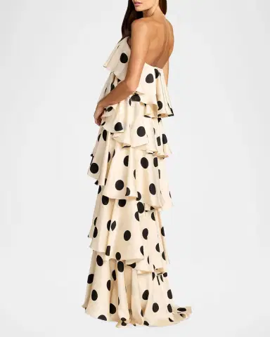 Mac Duggal Ruffled Tiered Polka Dot Charmeuse Gown | Thumbnail 3 Mac Duggal Ruffled Tiered Polka Dot Charmeuse Gown | Thumbnail 3
