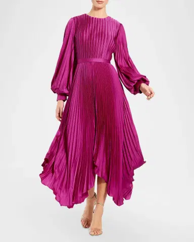 Mac Duggal Pleated Satin Handkerchief Midi Dress | Thumbnail 2 Mac Duggal Pleated Satin Handkerchief Midi Dress | Thumbnail 2