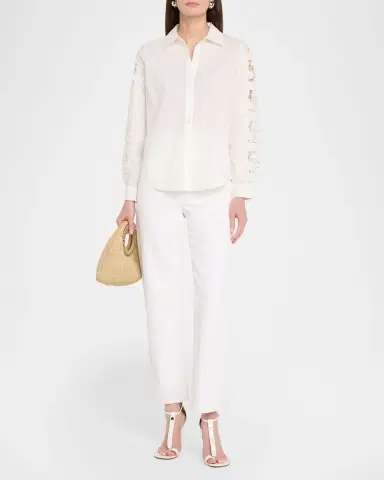 Elie Tahari The Dani Butterfly Lace-Sleeve Cotton Blouse | Thumbnail 2 Elie Tahari The Dani Butterfly Lace-Sleeve Cotton Blouse | Thumbnail 2