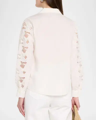 Elie Tahari The Dani Butterfly Lace-Sleeve Cotton Blouse | Thumbnail 3 Elie Tahari The Dani Butterfly Lace-Sleeve Cotton Blouse | Thumbnail 3