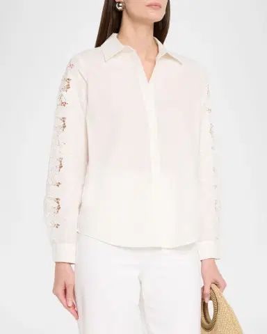 Elie Tahari The Dani Butterfly Lace-Sleeve Cotton Blouse | Thumbnail 4 Elie Tahari The Dani Butterfly Lace-Sleeve Cotton Blouse | Thumbnail 4