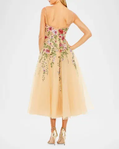 Mac Duggal Floral-Embroidered Tulle Midi Dress | Thumbnail 3 Mac Duggal Floral-Embroidered Tulle Midi Dress | Thumbnail 3