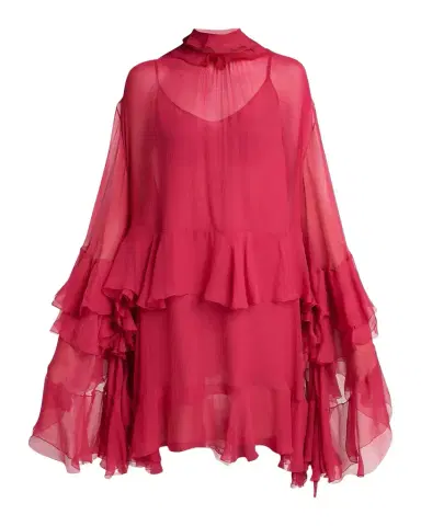 Chloé Tiered Ruffle Silk Mousseline Long-Sleeve Mini Dress | Thumbnail 1 Chloé Tiered Ruffle Silk Mousseline Long-Sleeve Mini Dress | Thumbnail 1