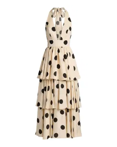 Mac Duggal Plunging Tiered Polka Dot Maxi Dress | Thumbnail 1 Mac Duggal Plunging Tiered Polka Dot Maxi Dress | Thumbnail 1