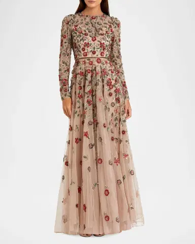 Mac Duggal Sequin Floral Applique A-Line Gown | Thumbnail 2 Mac Duggal Sequin Floral Applique A-Line Gown | Thumbnail 2