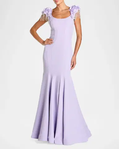 Mac Duggal Fringe-Cap-Sleeve Trumpet Gown | Thumbnail 2 Mac Duggal Fringe-Cap-Sleeve Trumpet Gown | Thumbnail 2