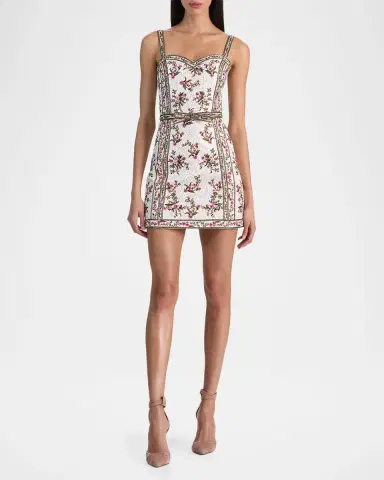 ALICE + OLIVIA Katia Embroidered Jacquard Mini Dress | Thumbnail 2 ALICE + OLIVIA Katia Embroidered Jacquard Mini Dress | Thumbnail 2
