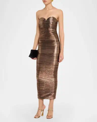 Retrofête Calypsa Strapless Lamé Midi Dress | Thumbnail 4 Retrofête Calypsa Strapless Lamé Midi Dress | Thumbnail 4