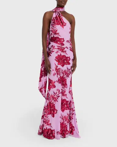 Retrofête Lorenna Floral One-Shoulder Scarf Gown | Thumbnail 4 Retrofête Lorenna Floral One-Shoulder Scarf Gown | Thumbnail 4