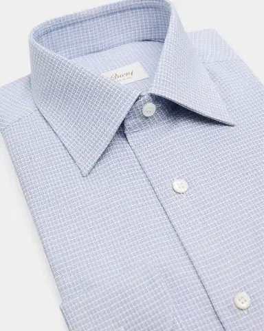 Brioni Men's Cotton Textured-Check Point Collar Dress Shirt | Thumbnail 2 Brioni Men's Cotton Textured-Check Point Collar Dress Shirt | Thumbnail 2