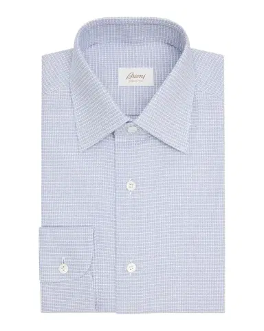 Brioni Men's Cotton Textured-Check Point Collar Dress Shirt | Thumbnail 1 Brioni Men's Cotton Textured-Check Point Collar Dress Shirt | Thumbnail 1