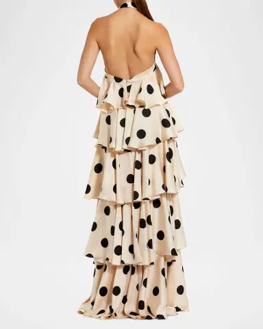 Mac Duggal Tiered Polka Dot Charmeuse Halter Gown | Thumbnail 3 Mac Duggal Tiered Polka Dot Charmeuse Halter Gown | Thumbnail 3