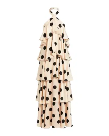 Mac Duggal Tiered Polka Dot Charmeuse Halter Gown | Thumbnail 1 Mac Duggal Tiered Polka Dot Charmeuse Halter Gown | Thumbnail 1