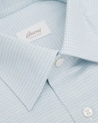 Brioni Men's Cotton Textured-Check Point Collar Dress Shirt | Thumbnail 2 Brioni Men's Cotton Textured-Check Point Collar Dress Shirt | Thumbnail 2