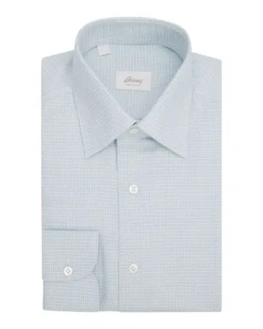 Brioni Men's Cotton Textured-Check Point Collar Dress Shirt | Thumbnail 1 Brioni Men's Cotton Textured-Check Point Collar Dress Shirt | Thumbnail 1