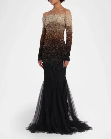 Pamella Roland Ombre Signature Sequin Illusion Trumpet Gown | Thumbnail 4 Pamella Roland Ombre Signature Sequin Illusion Trumpet Gown | Thumbnail 4