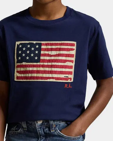 Polo Ralph Lauren Boy's Embroidered Flag Cotton Jersey T-Shirt, Size S- | Thumbnail 3 Polo Ralph Lauren Boy's Embroidered Flag Cotton Jersey T-Shirt, Size S- | Thumbnail 3