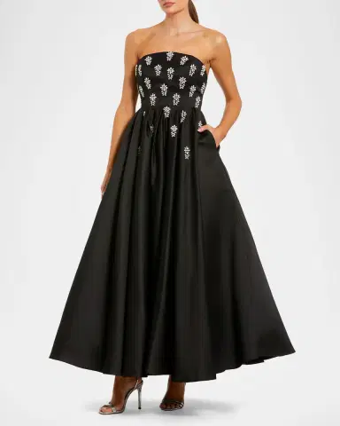 Mac Duggal Embellished Satin Strapless Tea-Length Dress | Thumbnail 2 Mac Duggal Embellished Satin Strapless Tea-Length Dress | Thumbnail 2