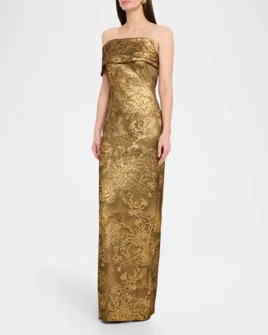 Pamella Roland Asymmetric Off-The-Shoulder Metallic Jacquard Gown | Thumbnail 4 Pamella Roland Asymmetric Off-The-Shoulder Metallic Jacquard Gown | Thumbnail 4