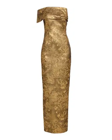 Pamella Roland Asymmetric Off-The-Shoulder Metallic Jacquard Gown | Thumbnail 1 Pamella Roland Asymmetric Off-The-Shoulder Metallic Jacquard Gown | Thumbnail 1