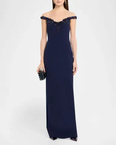 Pamella Roland Embroidered Sleeveless Crepe Column Gown | Thumbnail 2 Pamella Roland Embroidered Sleeveless Crepe Column Gown | Thumbnail 2
