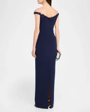 Pamella Roland Embroidered Sleeveless Crepe Column Gown | Thumbnail 3 Pamella Roland Embroidered Sleeveless Crepe Column Gown | Thumbnail 3