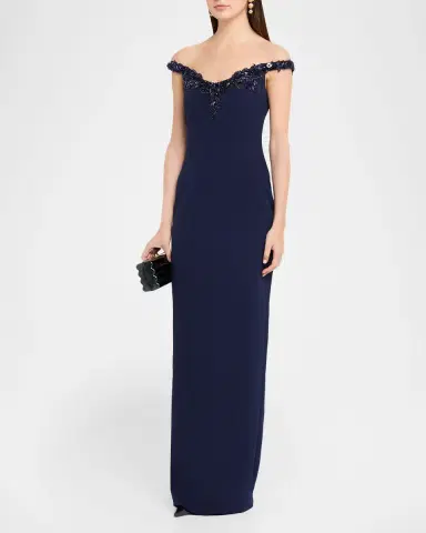 Pamella Roland Embroidered Sleeveless Crepe Column Gown | Thumbnail 4 Pamella Roland Embroidered Sleeveless Crepe Column Gown | Thumbnail 4