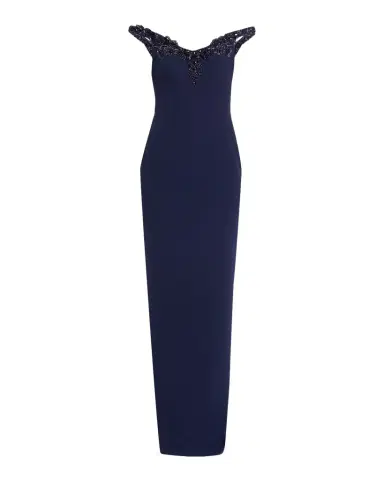 Pamella Roland Embroidered Sleeveless Crepe Column Gown | Thumbnail 1 Pamella Roland Embroidered Sleeveless Crepe Column Gown | Thumbnail 1