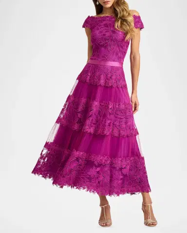 Tadashi Shoji Off-the-Shoulder Cap-Sleeve Lace Midi Dress | Thumbnail 3 Tadashi Shoji Off-the-Shoulder Cap-Sleeve Lace Midi Dress | Thumbnail 3